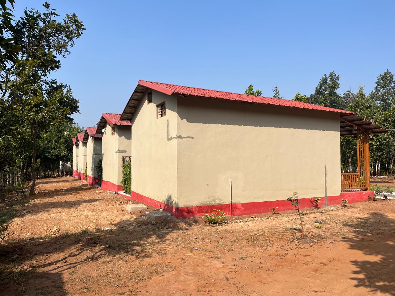 Luxury resort pool with palm trees at sunset